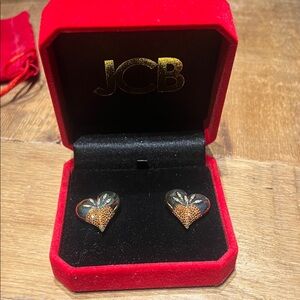 JCB Gold and Black Heart Earrings
